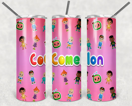 Cocomelon In Pink 20oz Skinny Tumbler – Insulated Stainless Steel with Straws & Brush