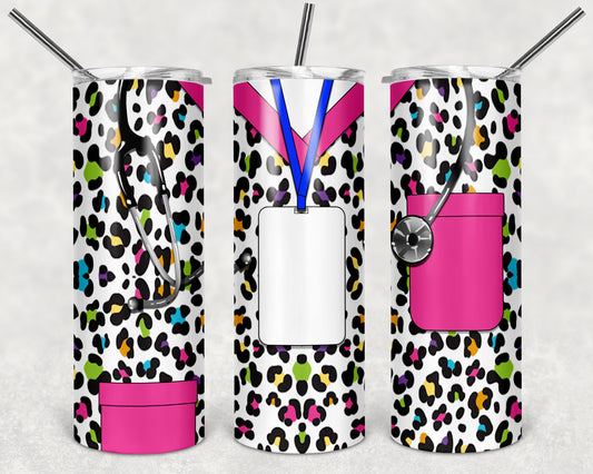 Colorful Cheetah Scrubs 20oz Skinny Tumbler – Insulated Stainless Steel with Straws & Brush