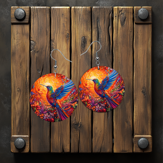 Psychedelic Hummingbird Earrings – Lightweight Hypoallergenic Earrings