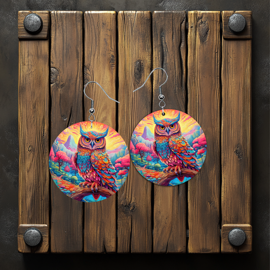 Psychedelic Owl Earrings – Lightweight Hypoallergenic Earrings