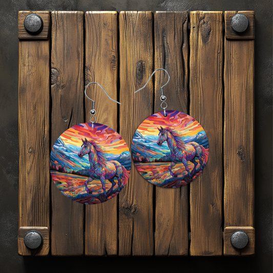 Psychedelic Horse In Valley Earrings – Lightweight Hypoallergenic Earrings