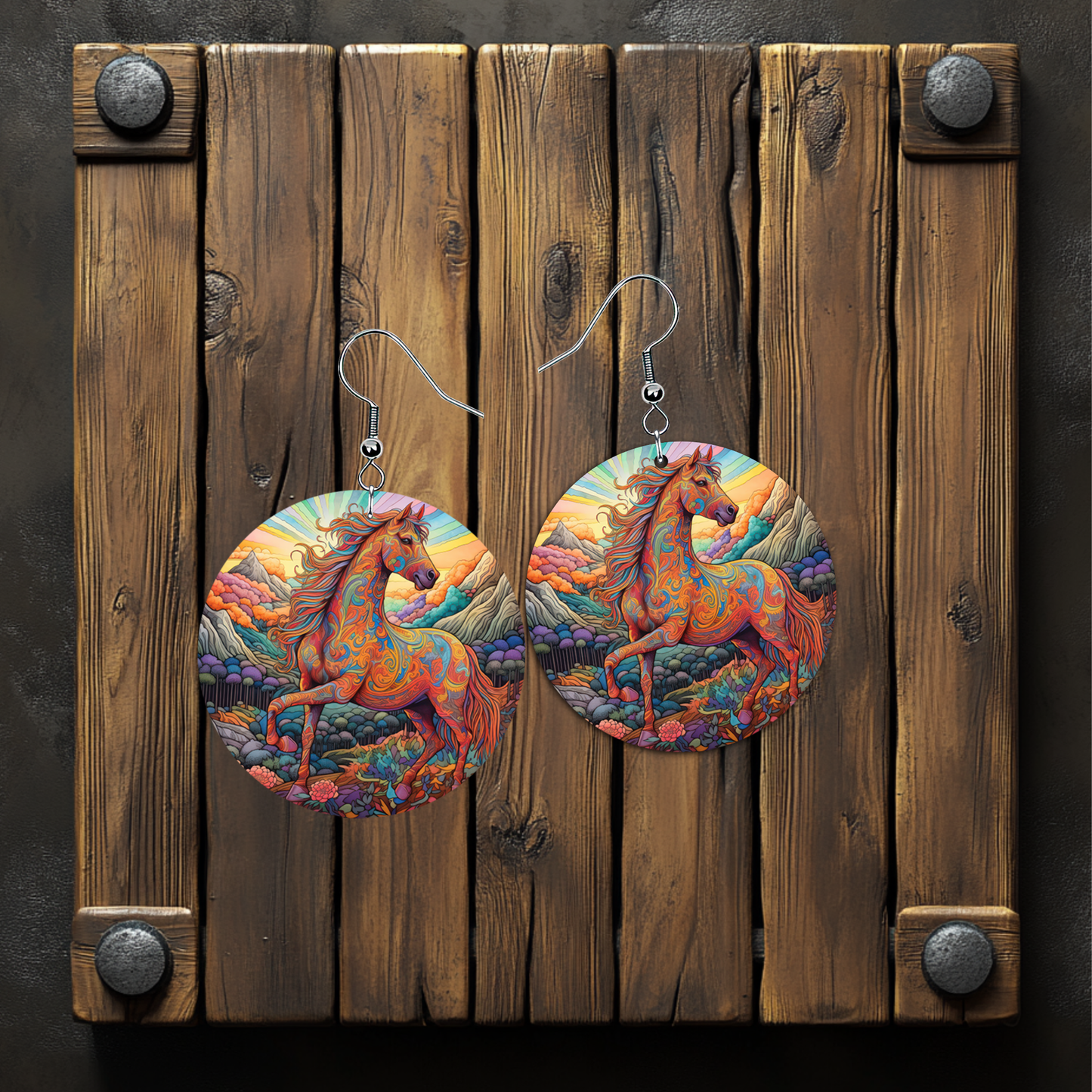 Psychedelic Horse Earrings – Lightweight Hypoallergenic Earrings