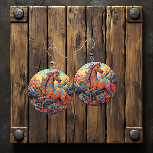 Psychedelic Horse Earrings – Lightweight Hypoallergenic Earrings