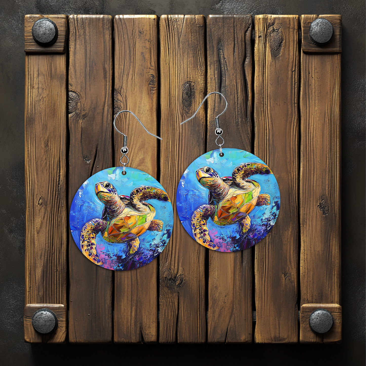 Thick Paint Sea Turtle Earrings – Lightweight Hypoallergenic Earrings