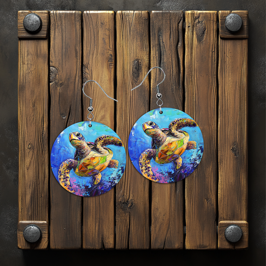 Thick Paint Sea Turtle Earrings – Lightweight Hypoallergenic Earrings