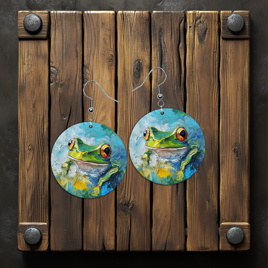 Thick Paint Tree Frog Earrings – Lightweight Hypoallergenic Earrings