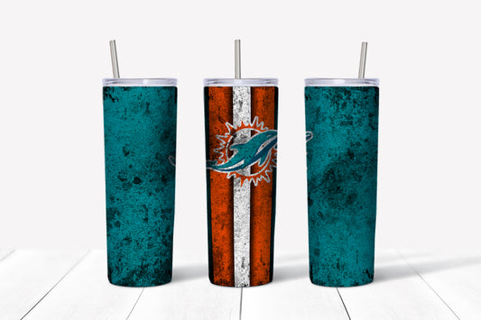 Dolphins Grudge Style 20oz Skinny Tumbler – Insulated Stainless Steel with Straws & Brush