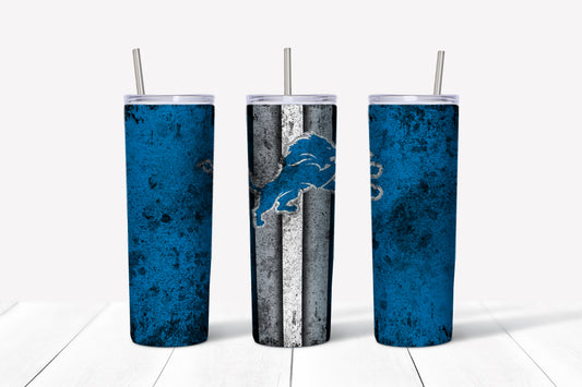 Lions Grunge Style 20oz Skinny Tumbler – Insulated Stainless Steel with Straws & Brush