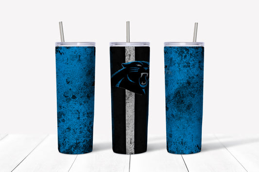 Panthers Grunge Style 20oz Skinny Tumbler – Insulated Stainless Steel with Straws & Brush