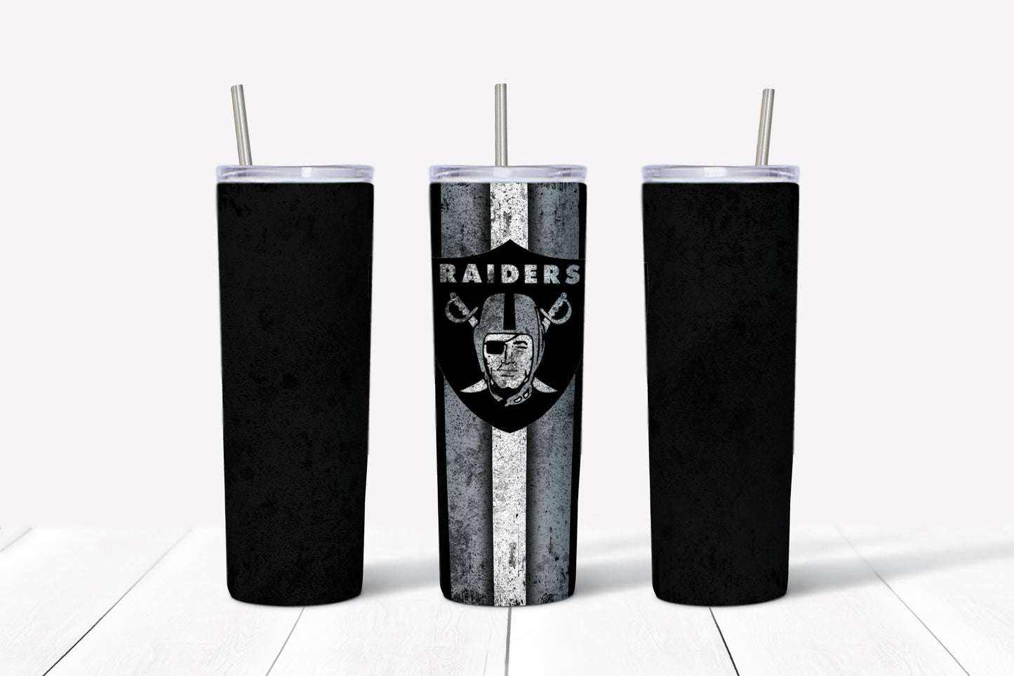 Raiders Grunge Style 20oz Skinny Tumbler – Insulated Stainless Steel with Straws & Brush