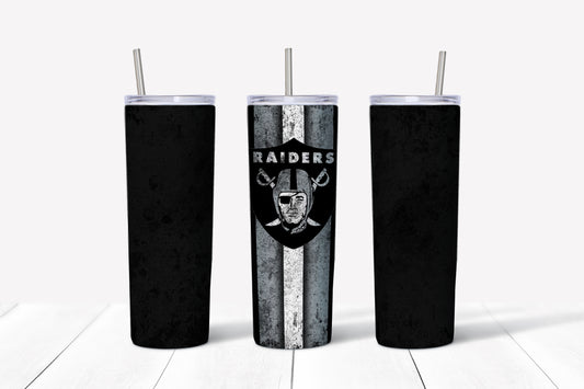 Raiders Grunge Style 20oz Skinny Tumbler – Insulated Stainless Steel with Straws & Brush