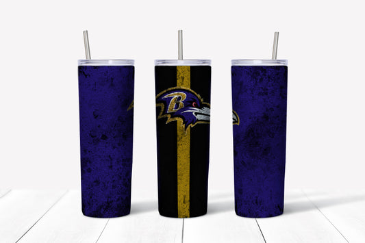 Ravens Grunge Style 20oz Skinny Tumbler – Insulated Stainless Steel with Straws & Brush