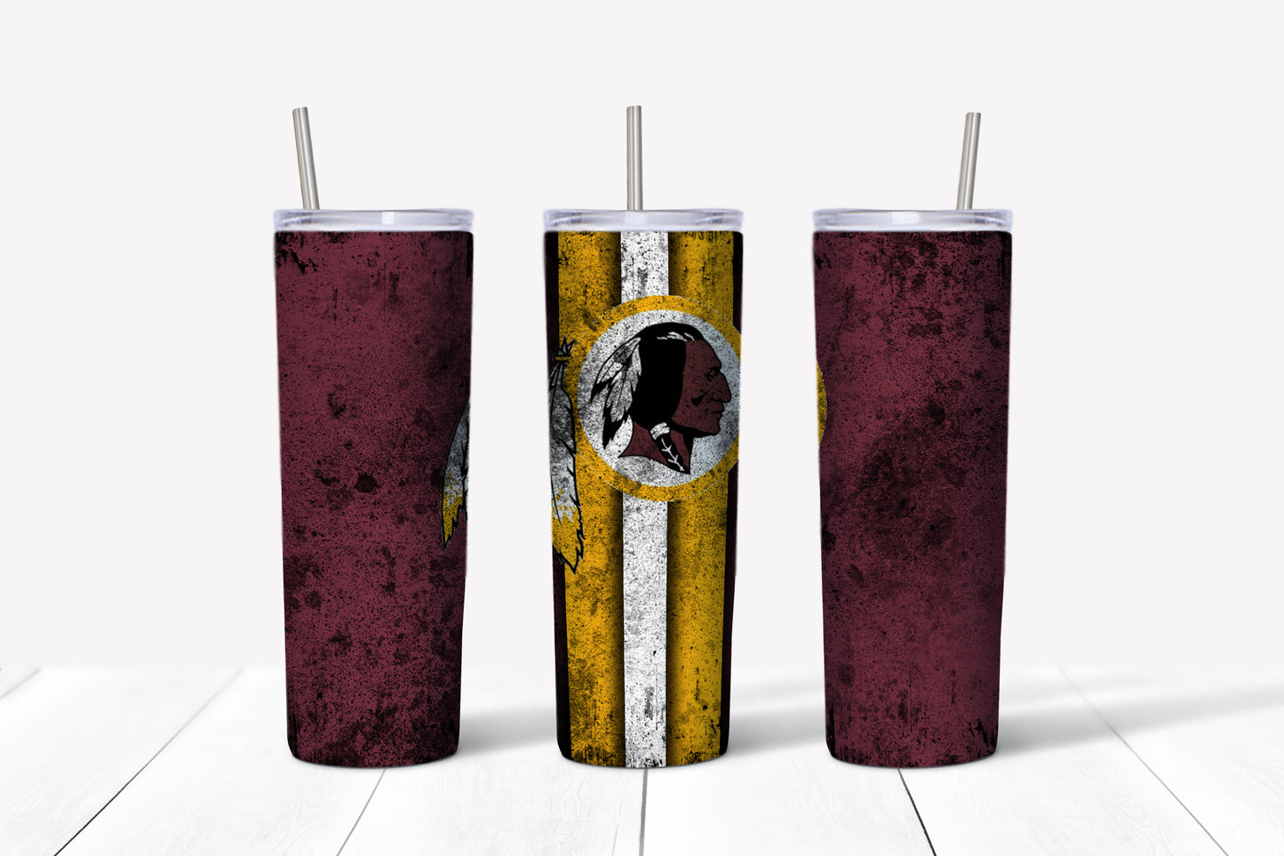 Redskins Grunge Style 20oz Skinny Tumbler – Insulated Stainless Steel with Straws & Brush