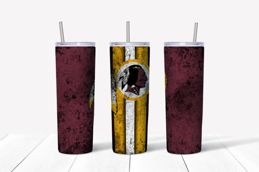 Redskins Grunge Style 20oz Skinny Tumbler – Insulated Stainless Steel with Straws & Brush