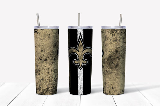 Saints Grunge Style 20oz Skinny Tumbler – Insulated Stainless Steel with Straws & Brush