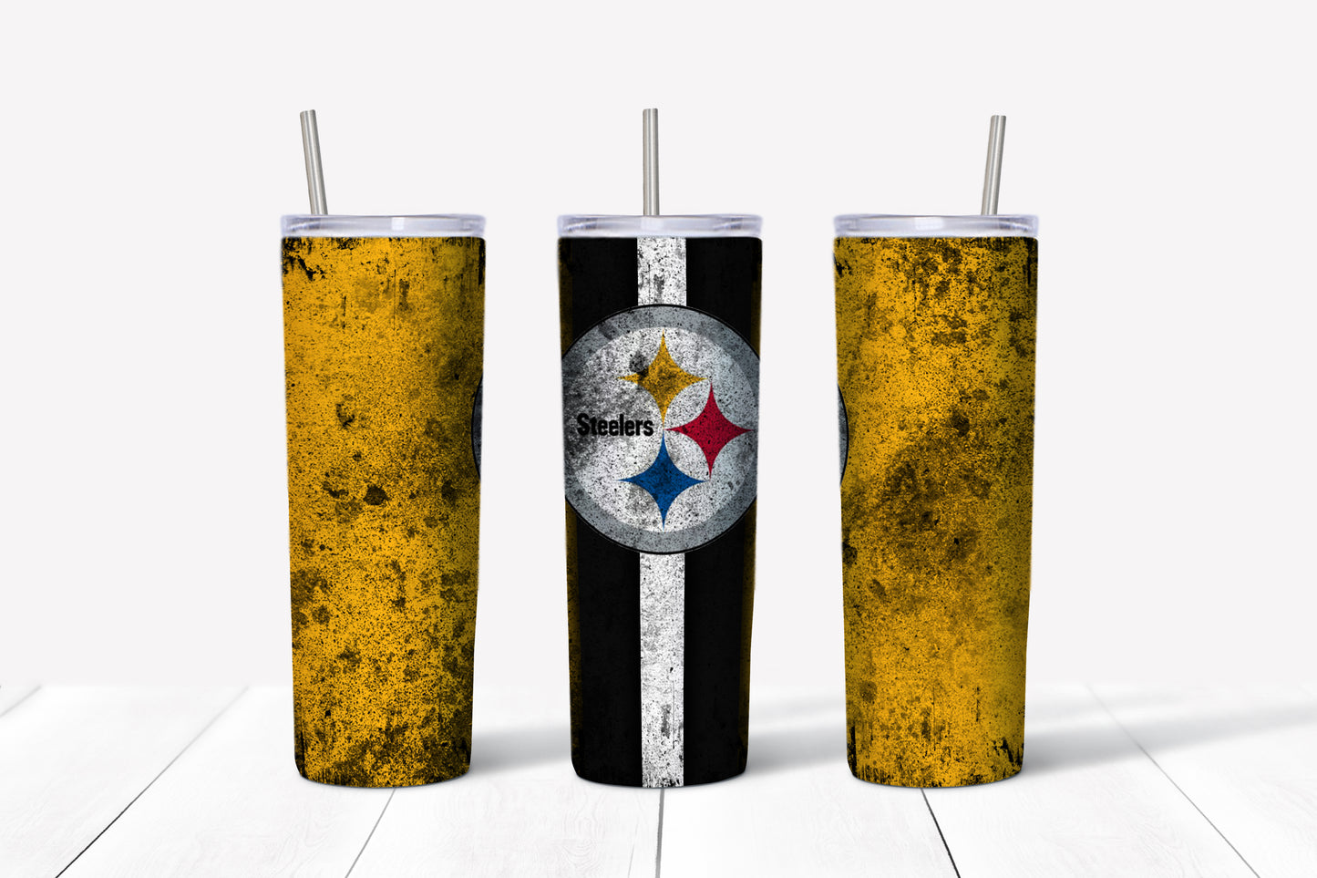 Steelers Grunge Style 20oz Skinny Tumbler – Insulated Stainless Steel with Straws & Brush