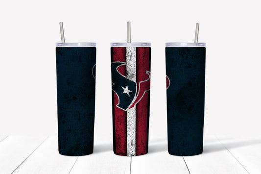 Texans Grunge Style 20oz Skinny Tumbler – Insulated Stainless Steel with Straws & Brush