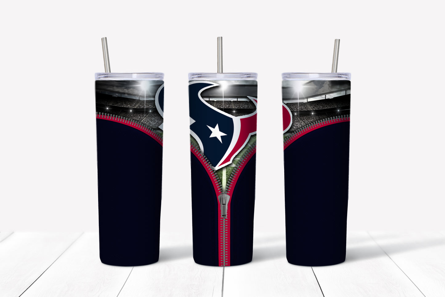 Houston Texans Zipper Style 20oz Skinny Tumbler – Insulated Stainless Steel with Straws & Brush