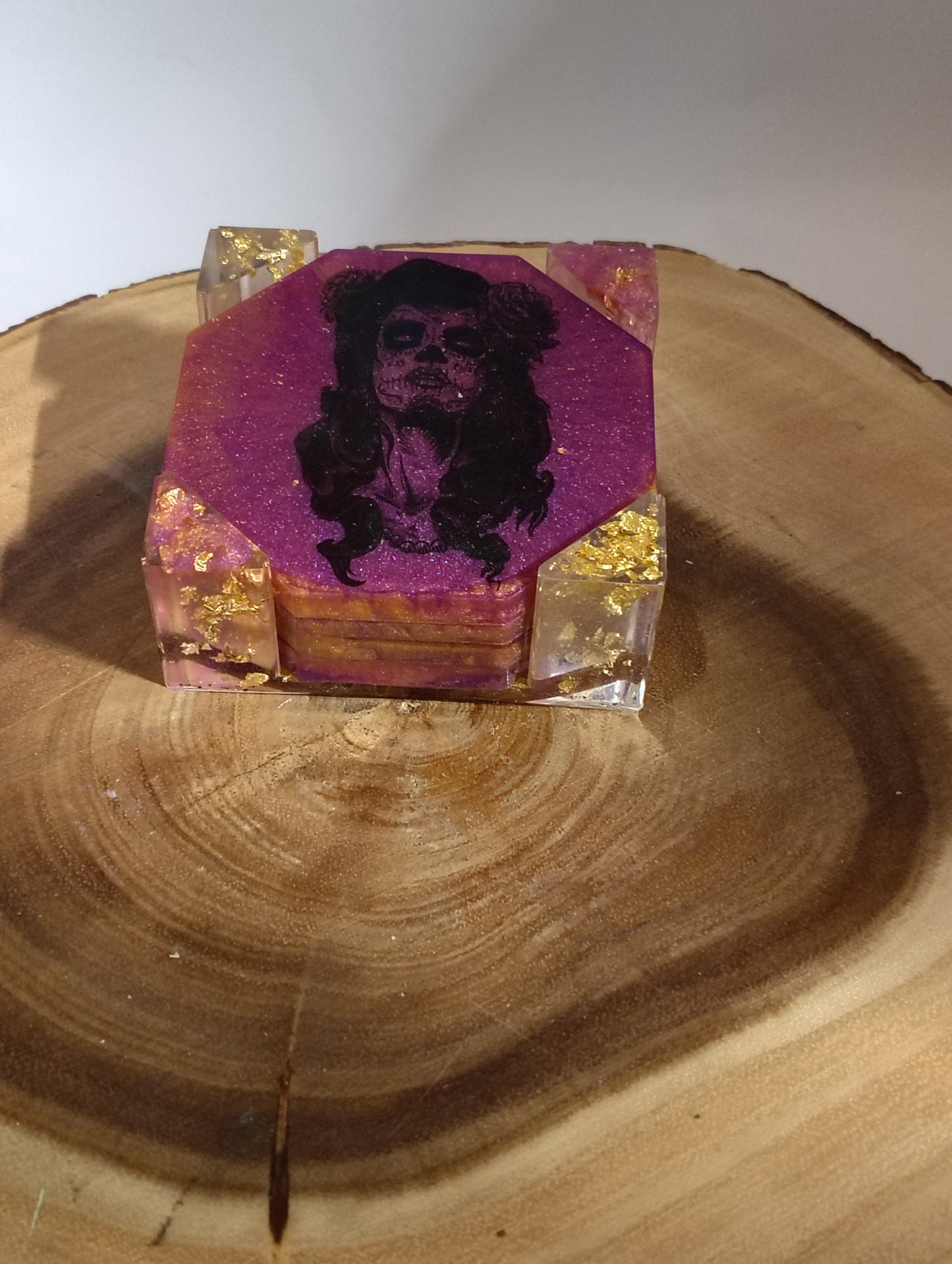 Midnight Rose Handmade Resin Coaster Set with Holder