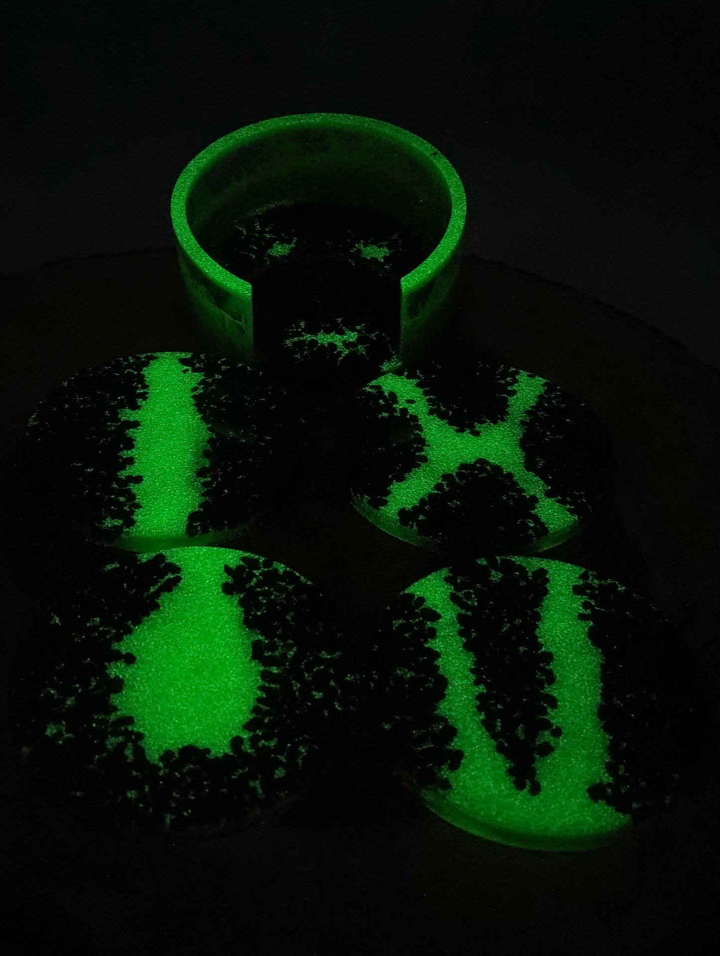 Toxic Glow Handmade Resin Coaster Set with Holder – Glow in the Dark