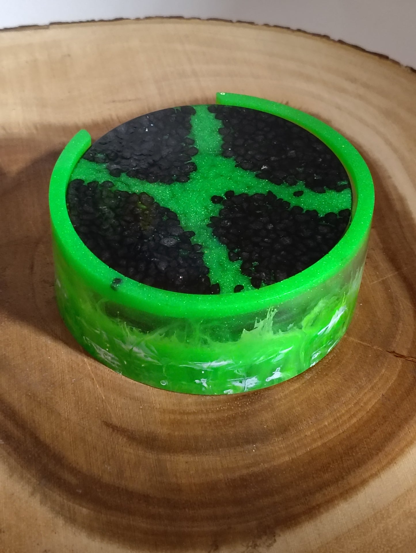 Toxic Glow Handmade Resin Coaster Set with Holder – Glow in the Dark