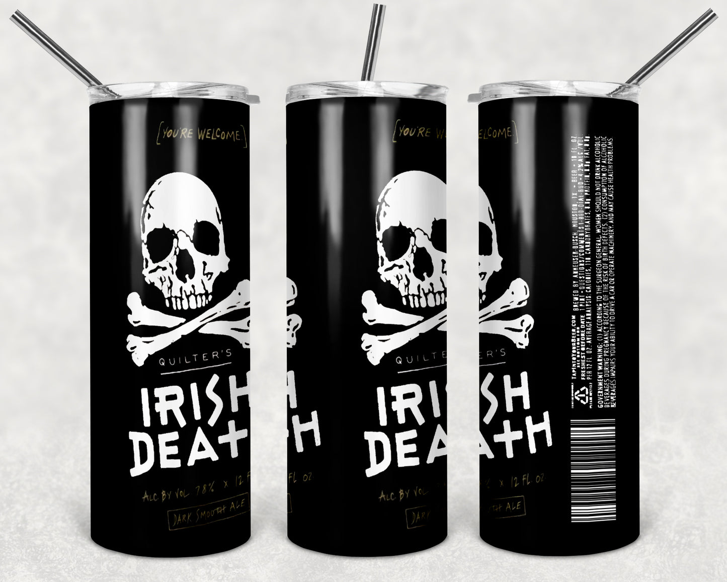 Irish Death 20oz Skinny Tumbler – Insulated Stainless Steel with Straws & Brush