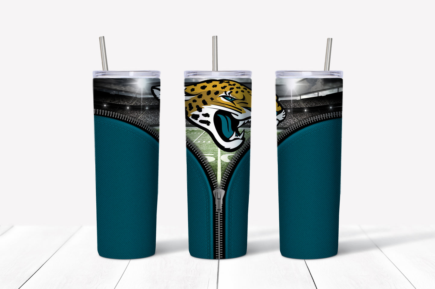 Jacksonville Jaguars Zipper Style 20oz Skinny Tumbler – Insulated Stainless Steel with Straws & Brush