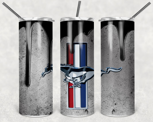 Mustang Oil Drip 20oz Skinny Tumbler – Insulated Stainless Steel with Straws & Brush