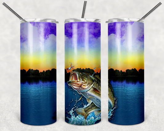 Large Mouth Bass 20oz Skinny Tumbler – Insulated Stainless Steel with Straws & Brush
