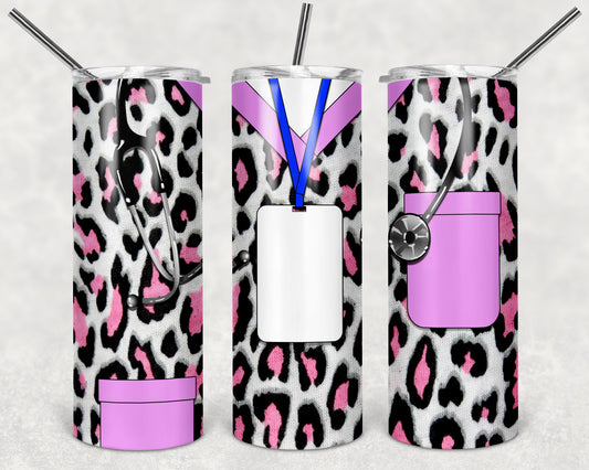 Pink Cheetah Scrubs 20oz Skinny Tumbler – Insulated Stainless Steel with Straws & Brush