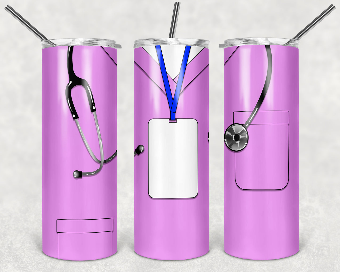 Solid Pink Scrubs 20oz Skinny Tumbler – Insulated Stainless Steel with Straws & Brush