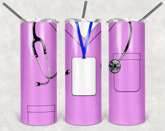 Solid Pink Scrubs 20oz Skinny Tumbler – Insulated Stainless Steel with Straws & Brush