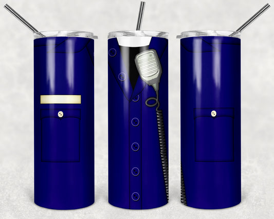 Blue Police Uniform 20oz Skinny Tumbler – Insulated Stainless Steel with Straws & Brush