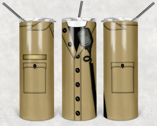 Police Uniform In Khaki 20oz Skinny Tumbler – Insulated Stainless Steel with Straws & Brush