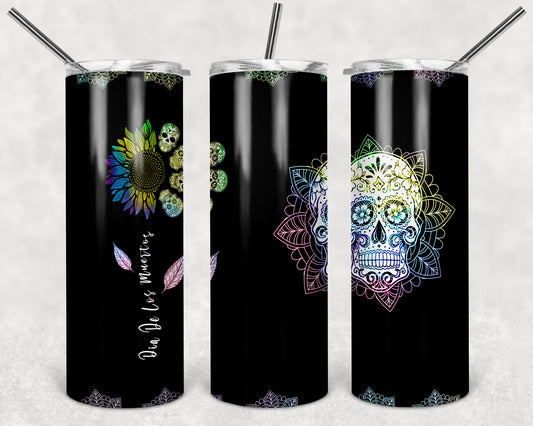 Sunflower And Sugar Skull 20oz Skinny Tumbler – Insulated Stainless Steel with Straws & Brush