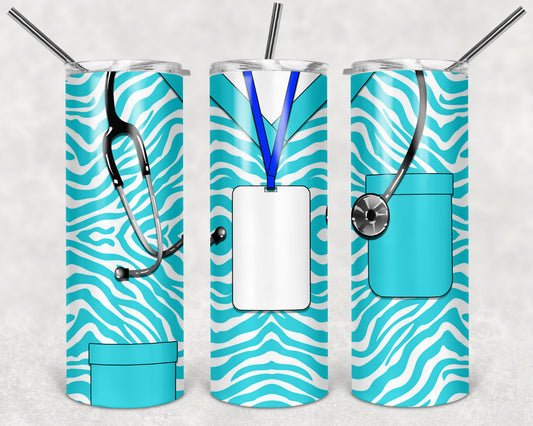 Turquoise Zebra Scrubs 20oz Skinny Tumbler – Insulated Stainless Steel with Straws & Brush