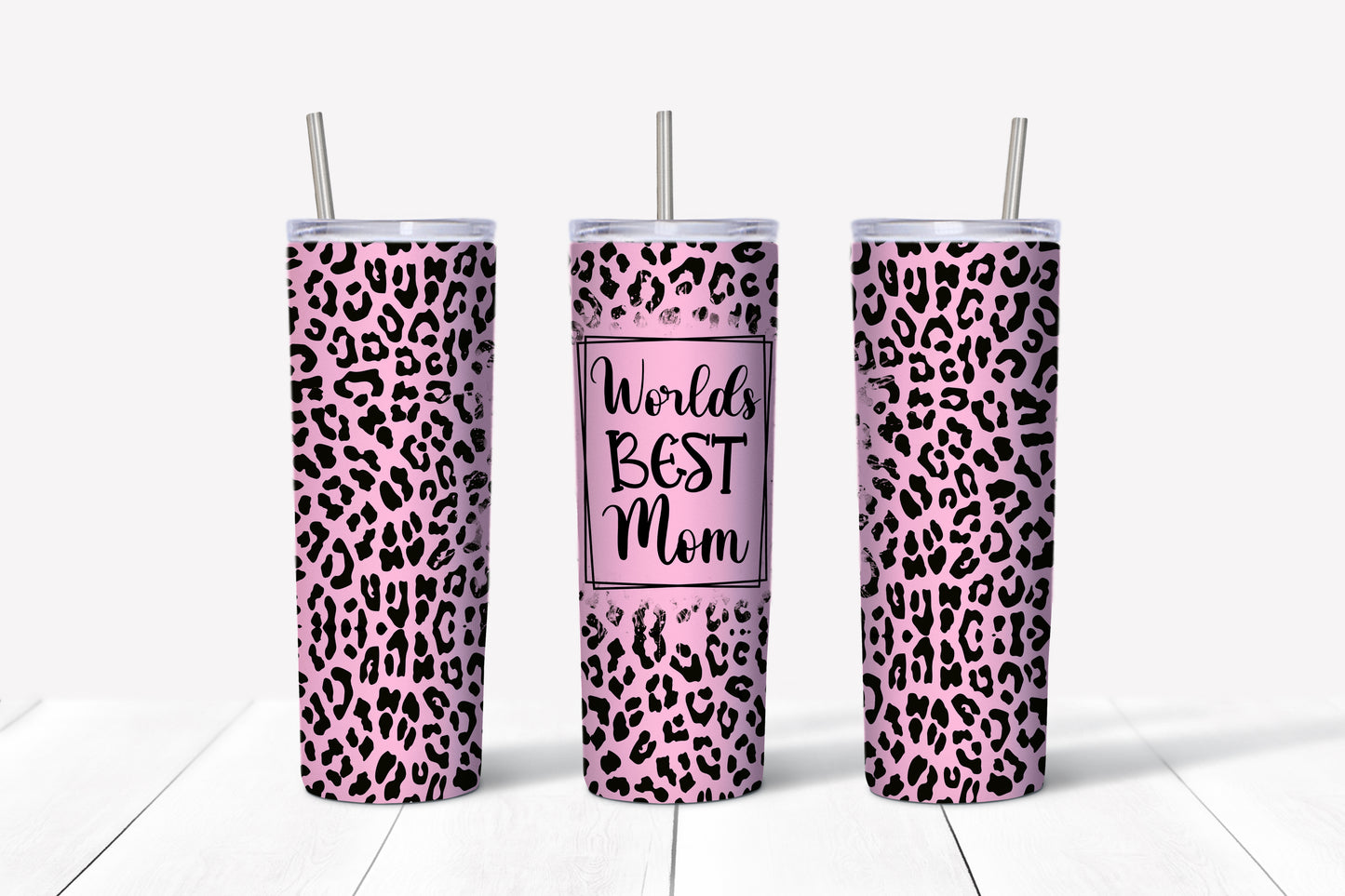 Best Mom In Pink Cheetah 20oz Skinny Tumbler – Insulated Stainless Steel with Straws & Brush