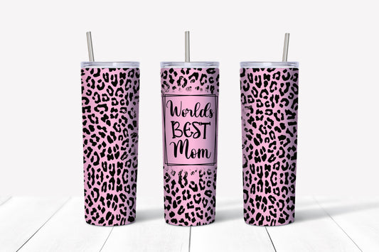Best Mom In Pink Cheetah 20oz Skinny Tumbler – Insulated Stainless Steel with Straws & Brush