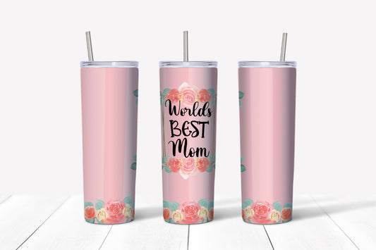 Best Mom 20oz Skinny Tumbler – Insulated Stainless Steel with Straws & Brush