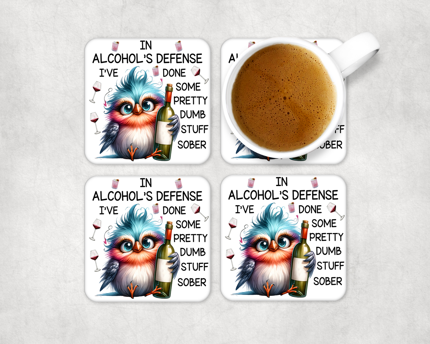 Set Of 4 Coasters With Alcohols Defense – Absorbent Coaster with Non-Slip Backing