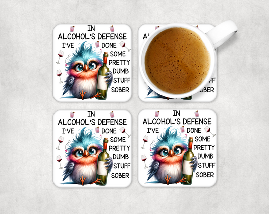 Set Of 4 Coasters With Alcohols Defense – Absorbent Coaster with Non-Slip Backing