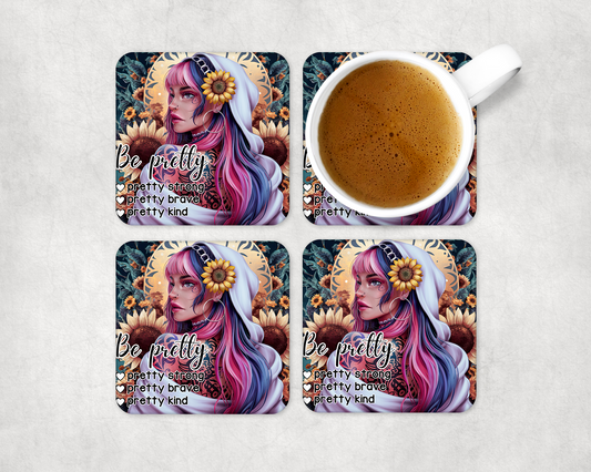 Set Of 4 Coasters Be Pretty – Absorbent Coaster with Non-Slip Backing