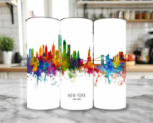 Painted New York 20oz Skinny Tumbler – Insulated Stainless Steel with Straws & Brush