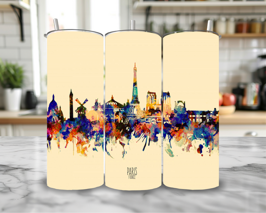 Painted Paris 20oz Skinny Tumbler – Insulated Stainless Steel with Straws & Brush