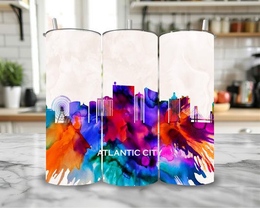 Painted Alantic City 20oz Skinny Tumbler – Insulated Stainless Steel with Straws & Brush
