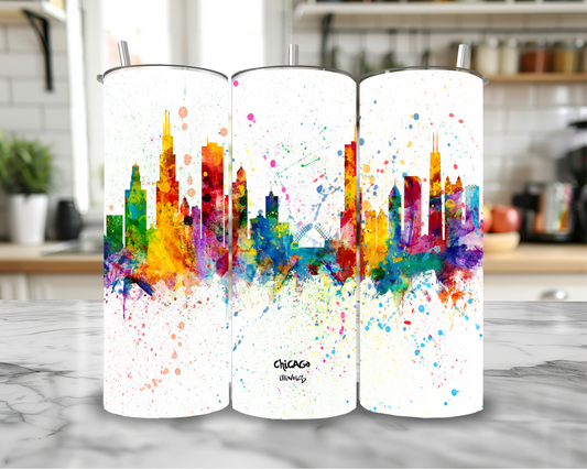 Painted Chicago 20oz Skinny Tumbler – Insulated Stainless Steel with Straws & Brush