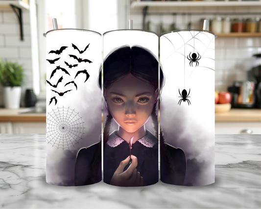 Wednesday Cartoon 20oz Skinny Tumbler – Insulated Stainless Steel with Straws & Brush