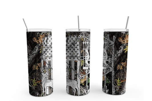 Bow Hunting 20oz Skinny Tumbler – Insulated Stainless Steel with Straws & Brush
