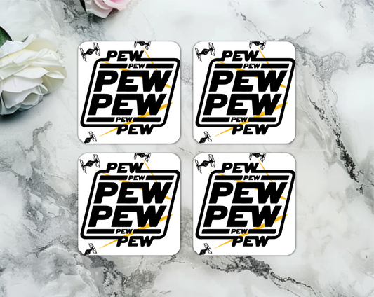Set Of 4 Coasters With Pew Pew – Absorbent Coaster with Non-Slip Backing