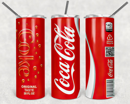 Coke Can Style 20oz Skinny Tumbler – Insulated Stainless Steel with Straws & Brush